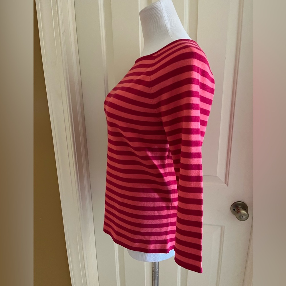 New Talbots Women’s Size Medium Striped Pima Cotton 3/4 Sleeve Sweater - Picture 4 of 13
